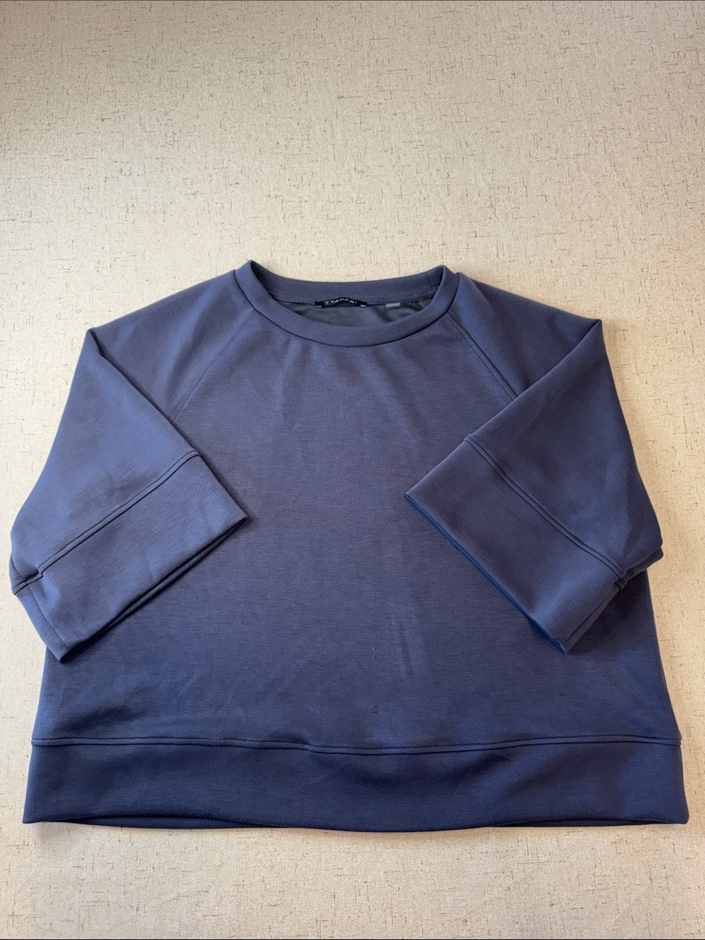 T Tahari Navy Crewneck Short-Sleeve Top
